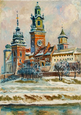 "Zimowy widok na Wawel"	