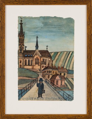 "Nikifor w drodze do pracy w Grybowie"