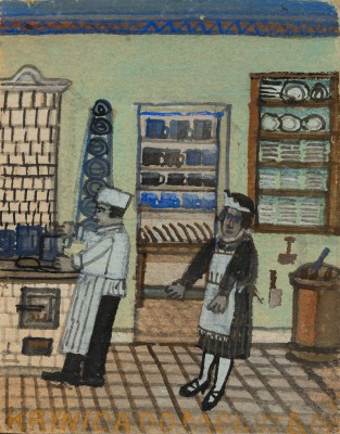 "Kucharz i służąca w kuchni"