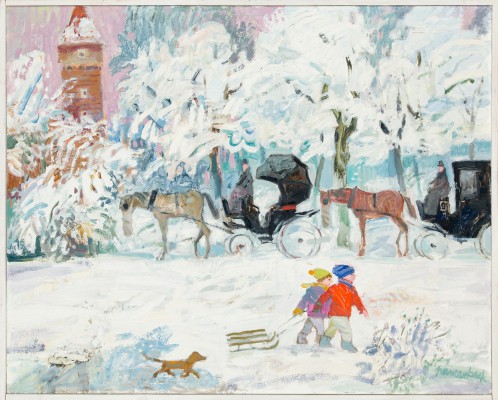 "Pejzaż zimowy z dorożkami" 