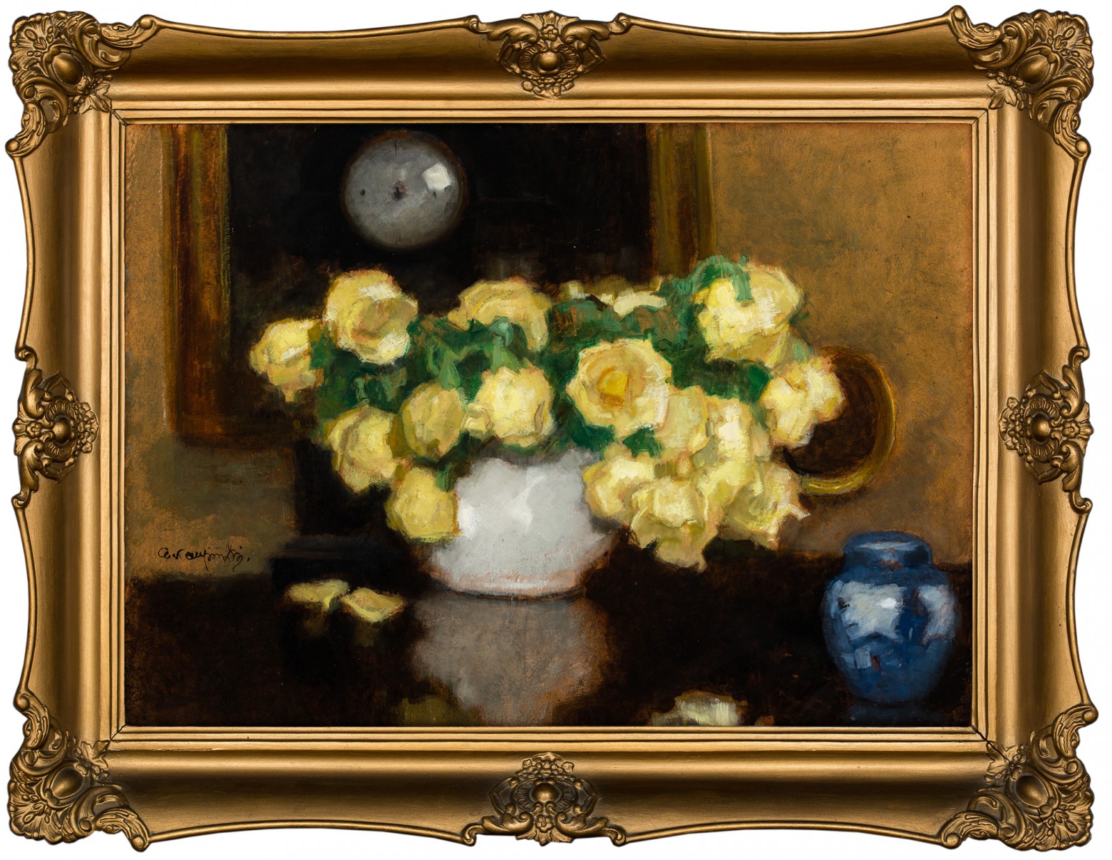 "Żółte róże i porcelanowa waza"