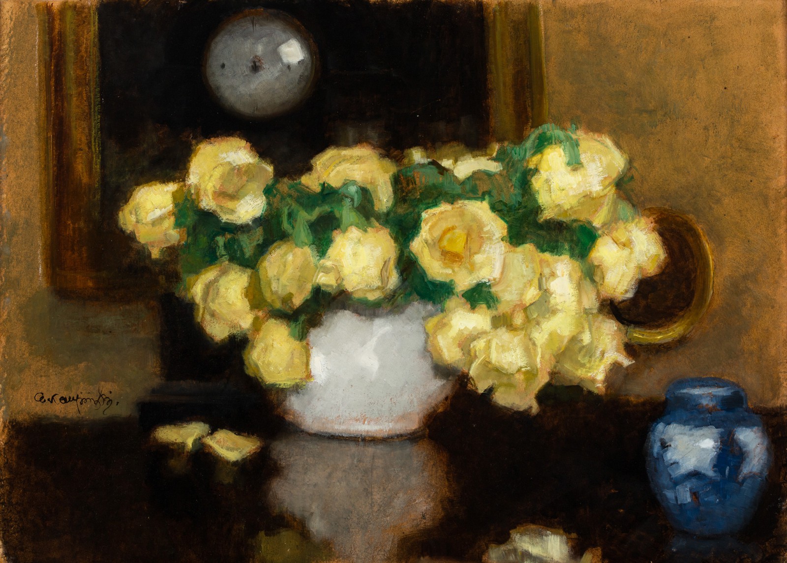 "Żółte róże i porcelanowa waza"